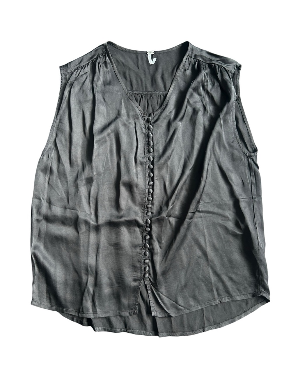Young Fabulous & Broke Satin Button-Front V-Neck Sleeveless Blouse Black Size m